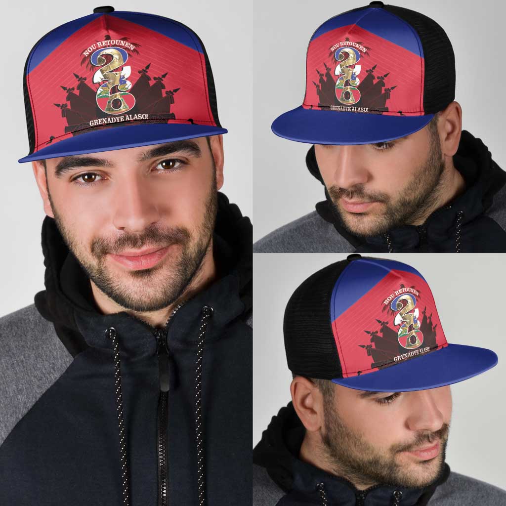 Les Grenadiers Haiti Football Mesh Trucker Cap 2026 Nou Retounen Red Version - Wonder Print Shop