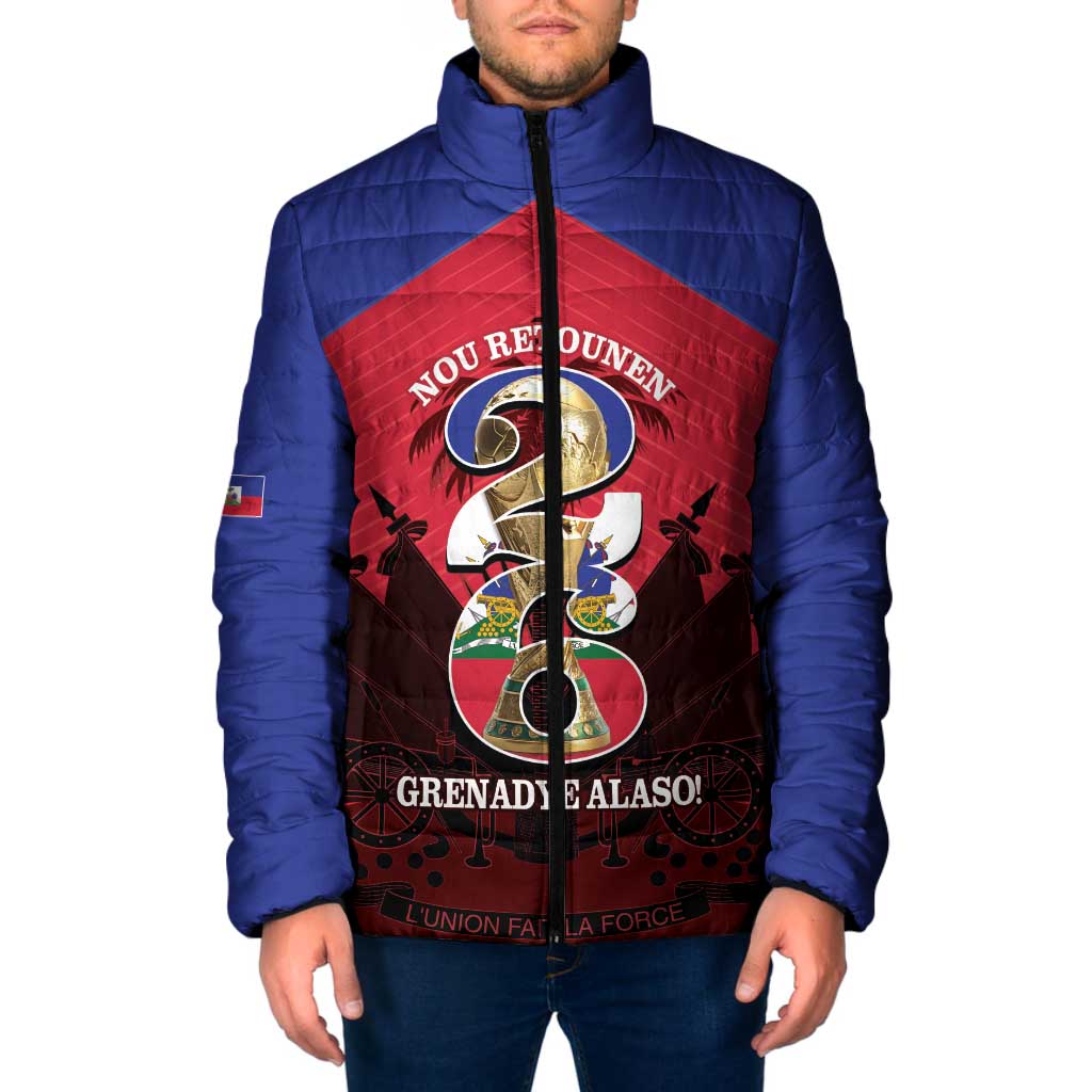 Personalized Les Grenadiers Haiti Football Padded Jacket 2026 Nou Retounen Red Version - Wonder Print Shop
