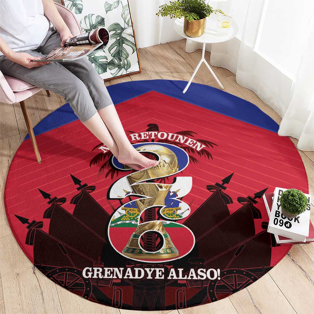 Les Grenadiers Haiti Football Round Carpet 2026 Nou Retounen Red Version - Wonder Print Shop