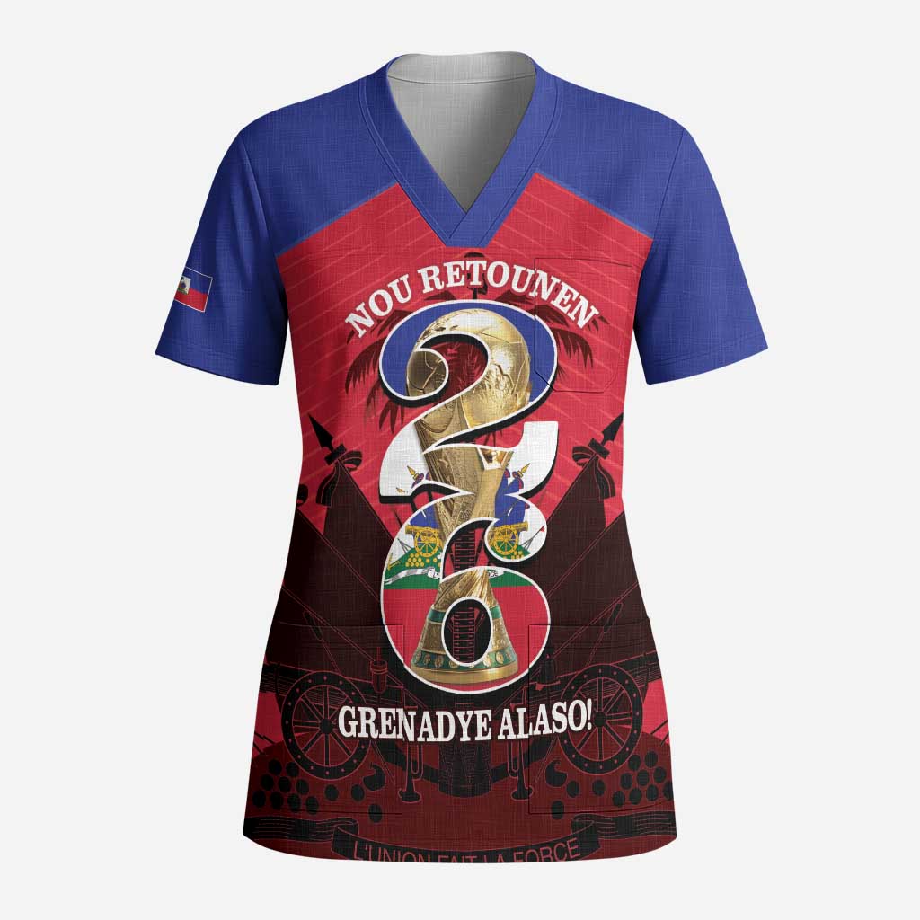 Personalized Les Grenadiers Haiti Football Scrub Top 2026 Nou Retounen Red Version - Wonder Print Shop