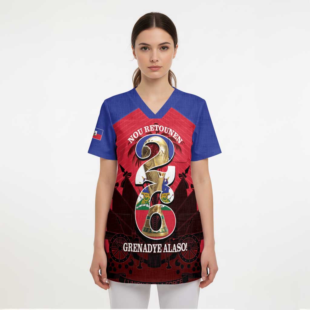 Personalized Les Grenadiers Haiti Football Scrub Top 2026 Nou Retounen Red Version - Wonder Print Shop