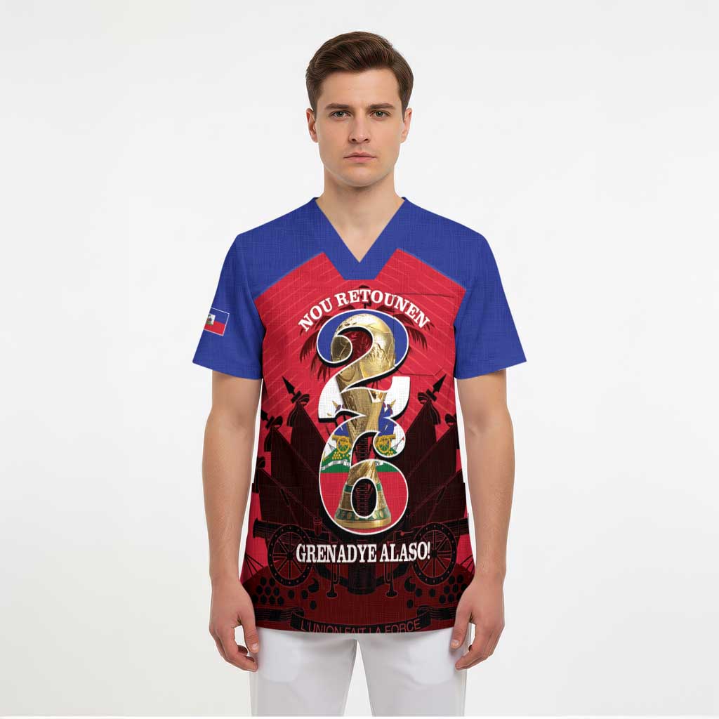 Personalized Les Grenadiers Haiti Football Scrub Top 2026 Nou Retounen Red Version - Wonder Print Shop