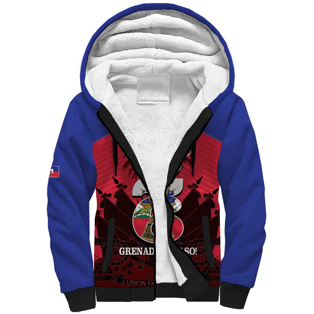 Personalized Les Grenadiers Haiti Football Sherpa Hoodie 2026 Nou Retounen Red Version - Wonder Print Shop
