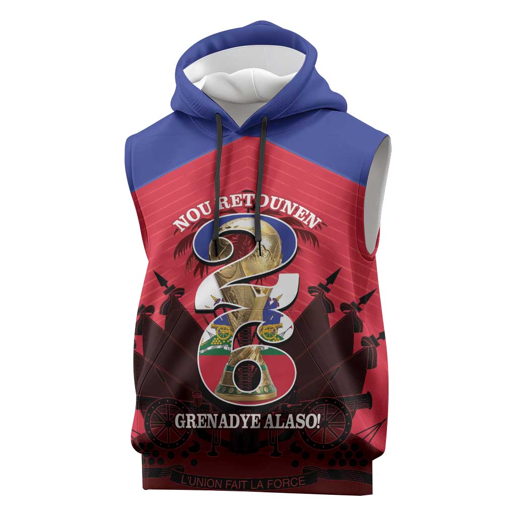 Personalized Les Grenadiers Haiti Football Sleeveless Hoodie 2026 Nou Retounen Red Version - Wonder Print Shop