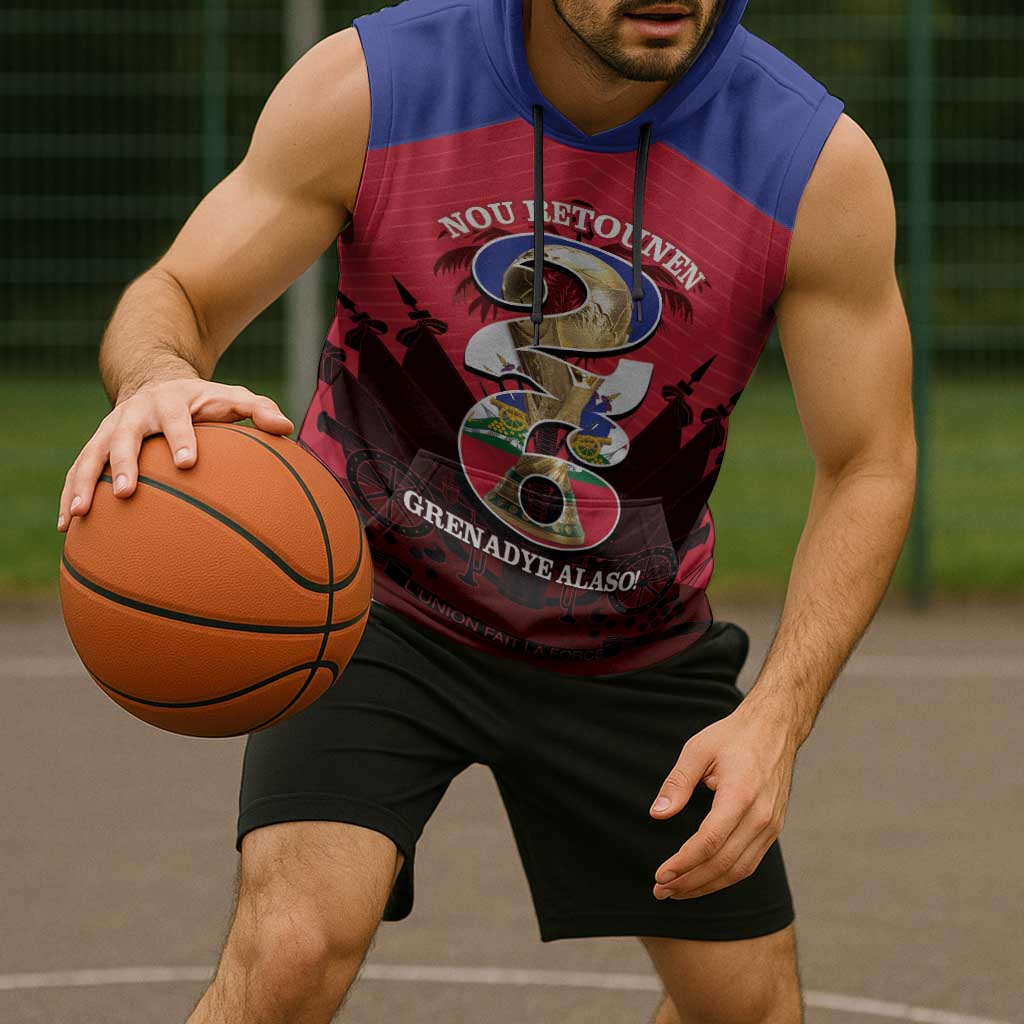 Personalized Les Grenadiers Haiti Football Sleeveless Hoodie 2026 Nou Retounen Red Version - Wonder Print Shop