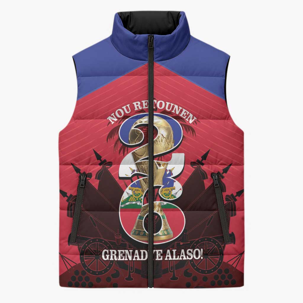 Personalized Les Grenadiers Haiti Football Sleeveless Puffer Jacket 2026 Nou Retounen Red Version - Wonder Print Shop