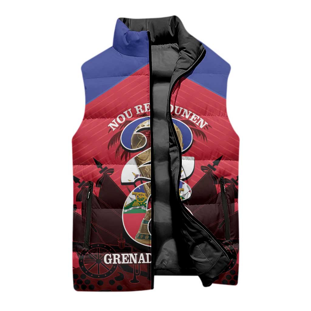 Personalized Les Grenadiers Haiti Football Sleeveless Puffer Jacket 2026 Nou Retounen Red Version - Wonder Print Shop