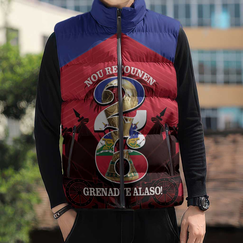 Personalized Les Grenadiers Haiti Football Sleeveless Puffer Jacket 2026 Nou Retounen Red Version - Wonder Print Shop
