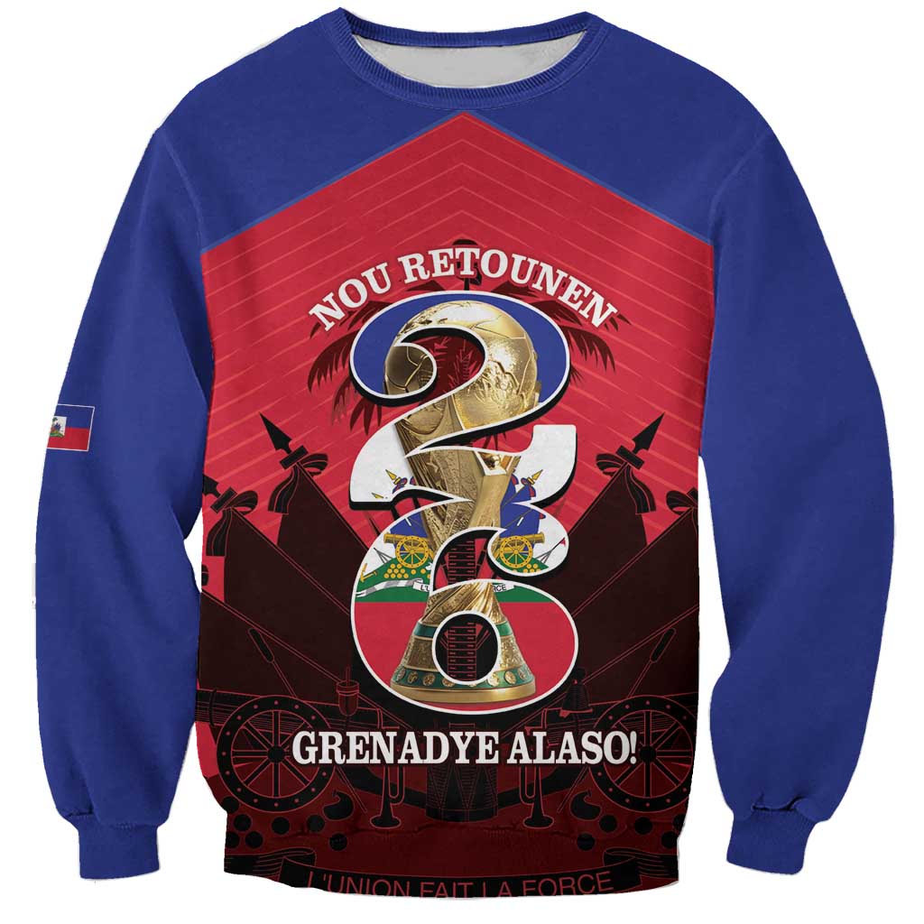 Personalized Les Grenadiers Haiti Football Sweatshirt 2026 Nou Retounen Red Version - Wonder Print Shop