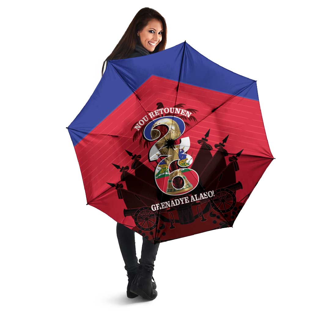Les Grenadiers Haiti Football Umbrella 2026 Nou Retounen Red Version - Wonder Print Shop
