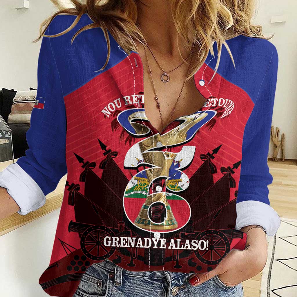 Personalized Les Grenadiers Haiti Football Women Casual Shirt 2026 Nou Retounen Red Version - Wonder Print Shop