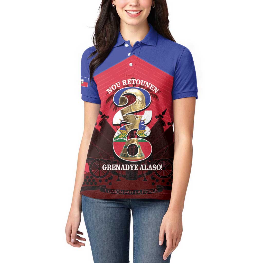 Personalized Les Grenadiers Haiti Football Women Polo Shirt 2026 Nou Retounen Red Version - Wonder Print Shop