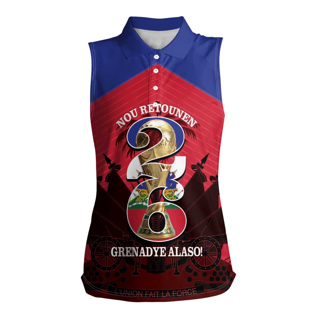 Personalized Les Grenadiers Haiti Football Women Sleeveless Polo Shirt 2026 Nou Retounen Red Version - Wonder Print Shop