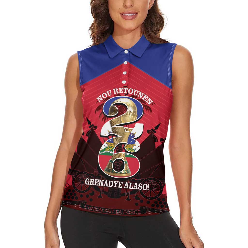 Personalized Les Grenadiers Haiti Football Women Sleeveless Polo Shirt 2026 Nou Retounen Red Version - Wonder Print Shop
