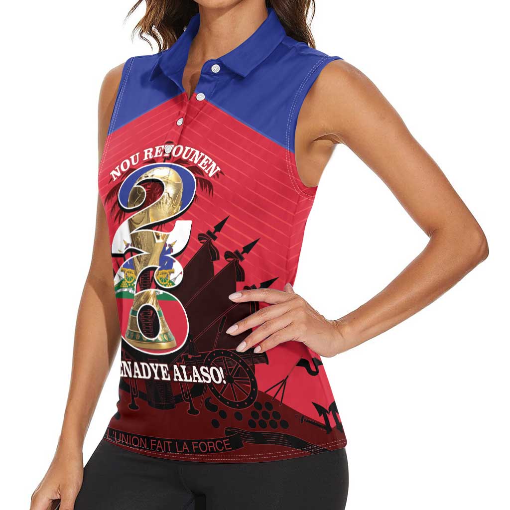 Personalized Les Grenadiers Haiti Football Women Sleeveless Polo Shirt 2026 Nou Retounen Red Version - Wonder Print Shop