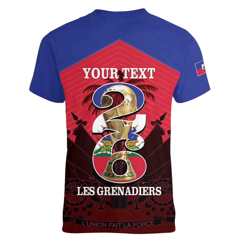 Personalized Les Grenadiers Haiti Football Women V-Neck T-Shirt 2026 Nou Retounen Red Version - Wonder Print Shop