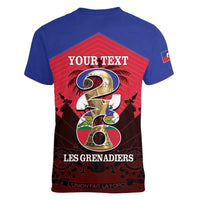 Personalized Les Grenadiers Haiti Football Women V-Neck T-Shirt 2026 Nou Retounen Red Version - Wonder Print Shop
