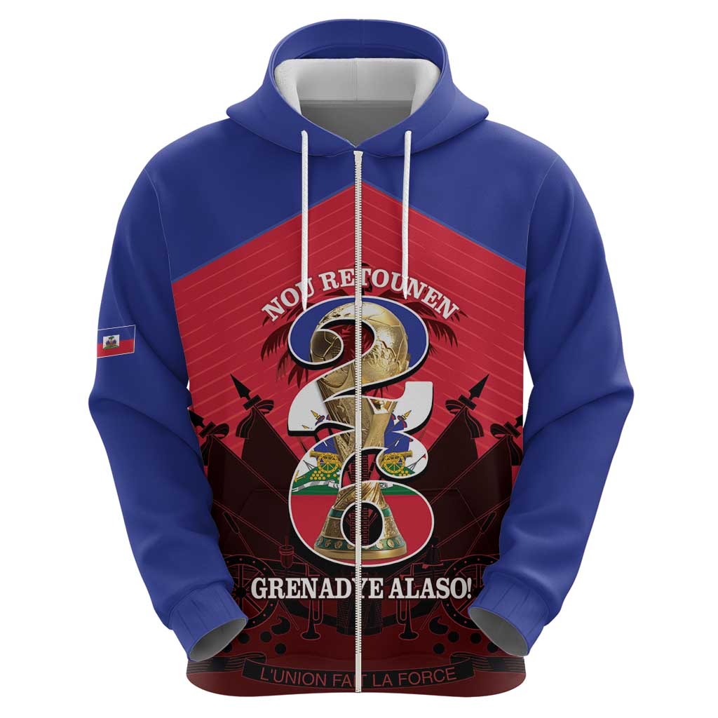 Personalized Les Grenadiers Haiti Football Zip Hoodie 2026 Nou Retounen Red Version - Wonder Print Shop