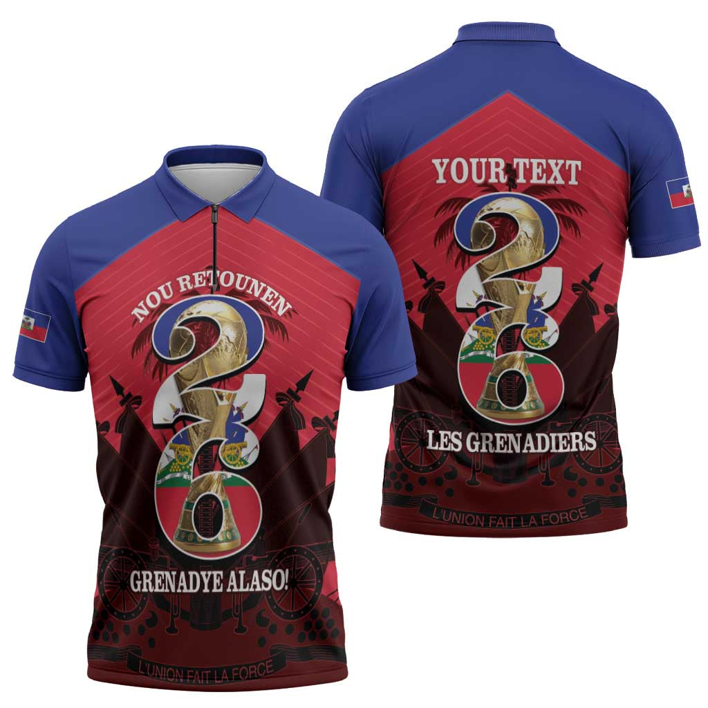 Personalized Les Grenadiers Haiti Football Zipper Polo Shirt 2026 Nou Retounen Red Version - Wonder Print Shop