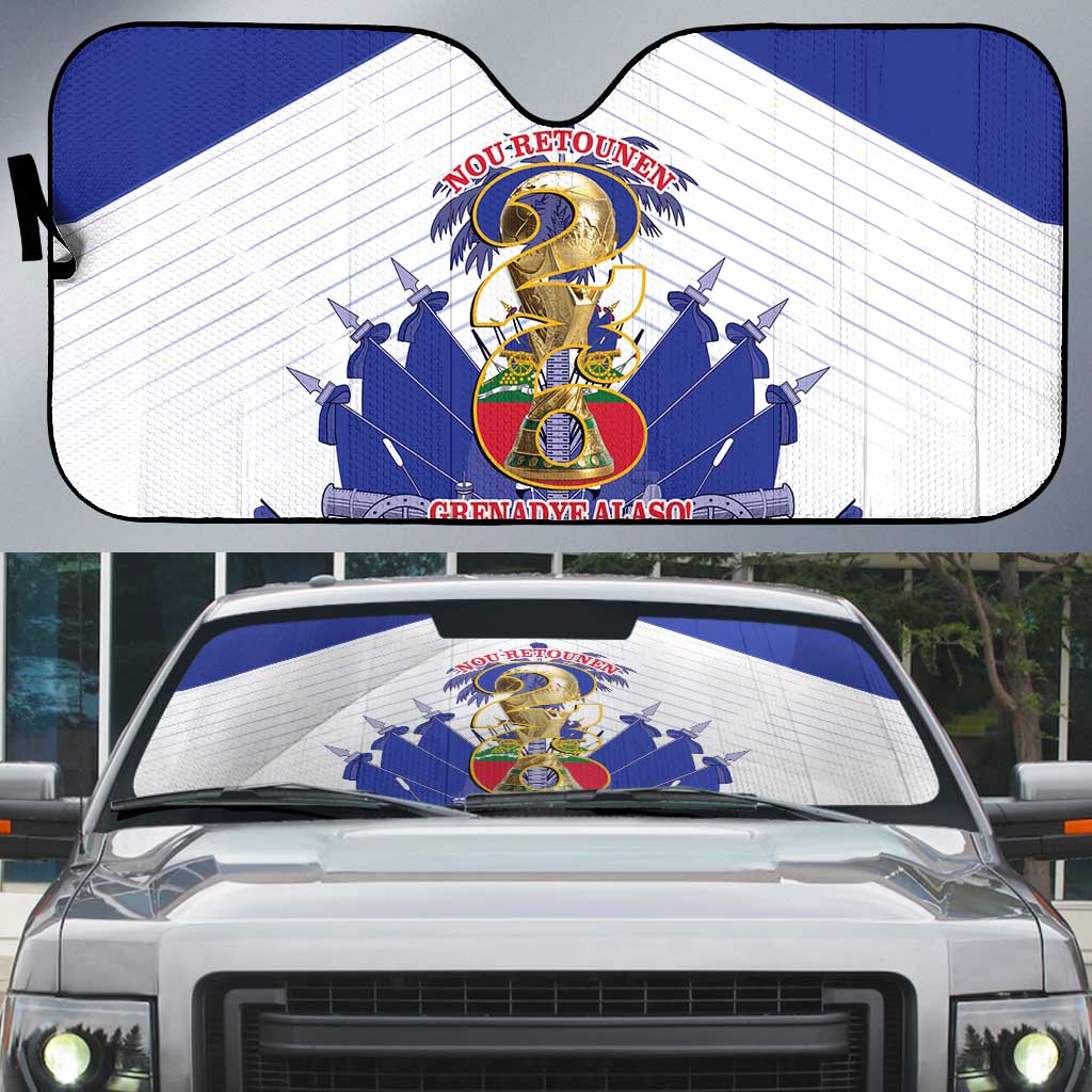 Les Grenadiers Haiti Football Auto Sun Shade 2026 Nou Retounen White Version - Wonder Print Shop