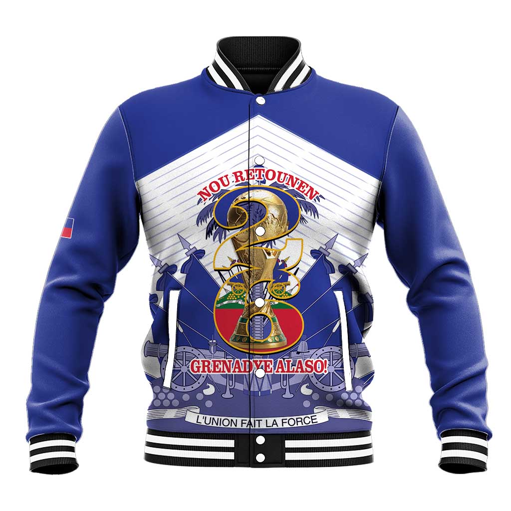 Personalized Les Grenadiers Haiti Football Baseball Jacket 2026 Nou Retounen White Version - Wonder Print Shop