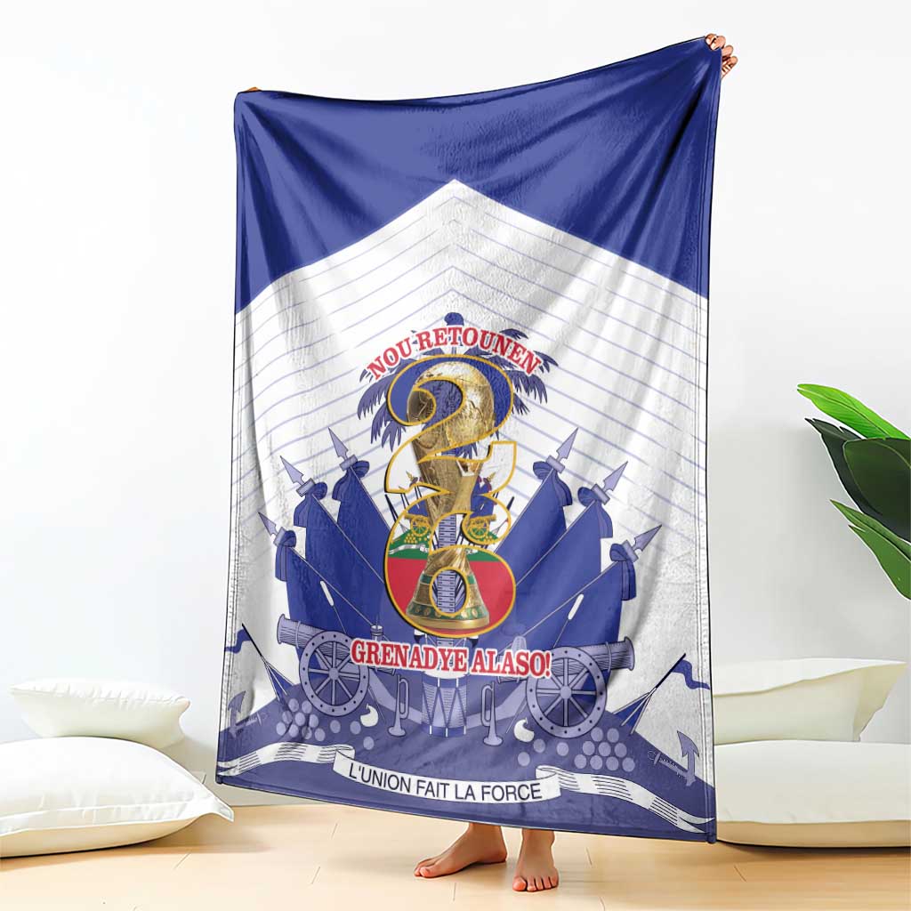 Les Grenadiers Haiti Football Blanket 2026 Nou Retounen White Version - Wonder Print Shop
