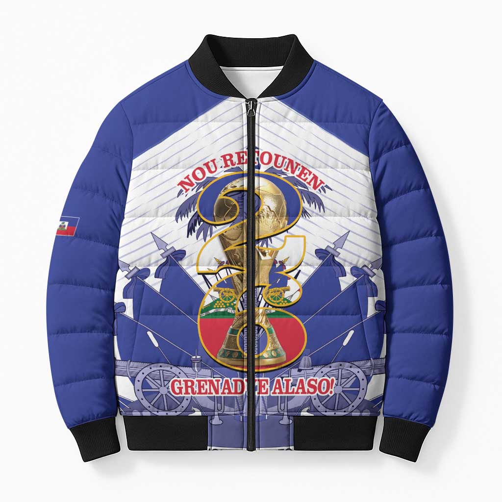 Personalized Les Grenadiers Haiti Football Bomber Puffer Jacket 2026 Nou Retounen White Version - Wonder Print Shop