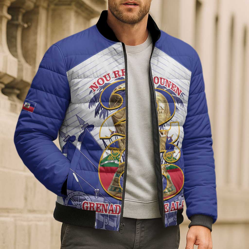 Personalized Les Grenadiers Haiti Football Bomber Puffer Jacket 2026 Nou Retounen White Version - Wonder Print Shop