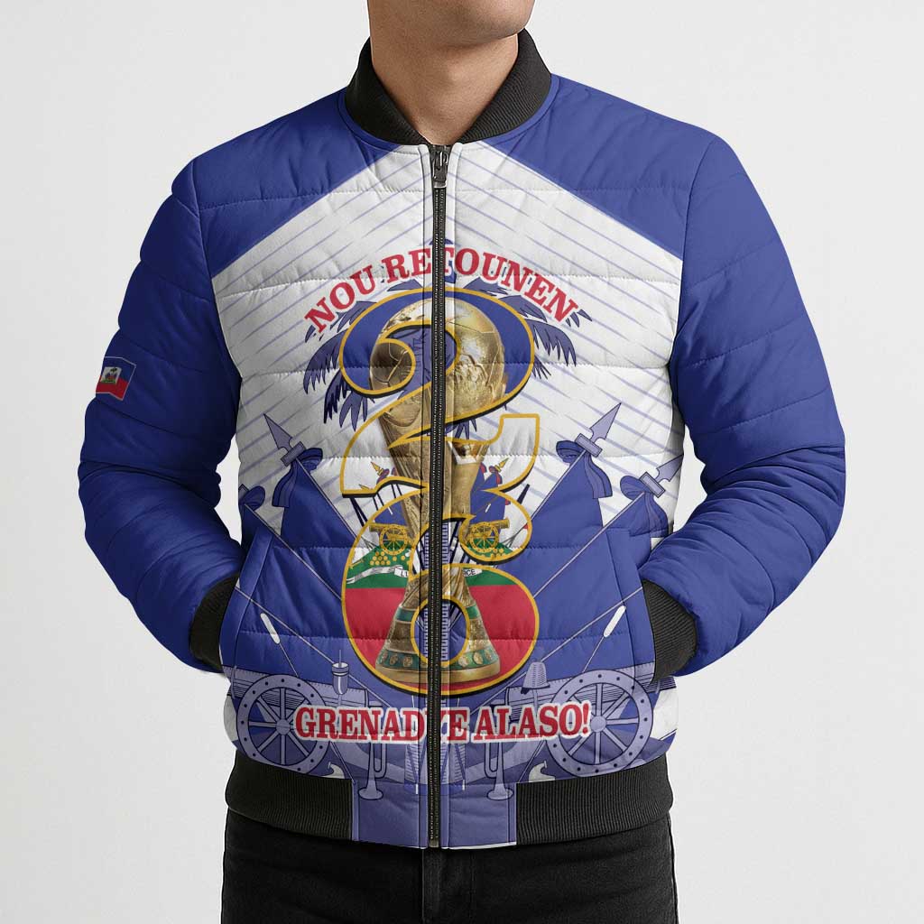 Personalized Les Grenadiers Haiti Football Bomber Puffer Jacket 2026 Nou Retounen White Version - Wonder Print Shop
