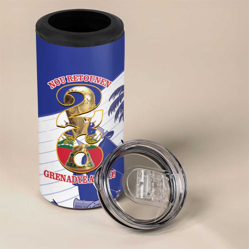 Personalized Les Grenadiers Haiti Football 4 in 1 Can Cooler Tumbler 2026 Nou Retounen White Version - Wonder Print Shop