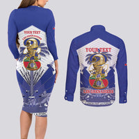 Personalized Les Grenadiers Haiti Football Couples Matching Long Sleeve Bodycon Dress and Long Sleeve Button Shirt 2026 Nou Retounen White Version - Wonder Print Shop