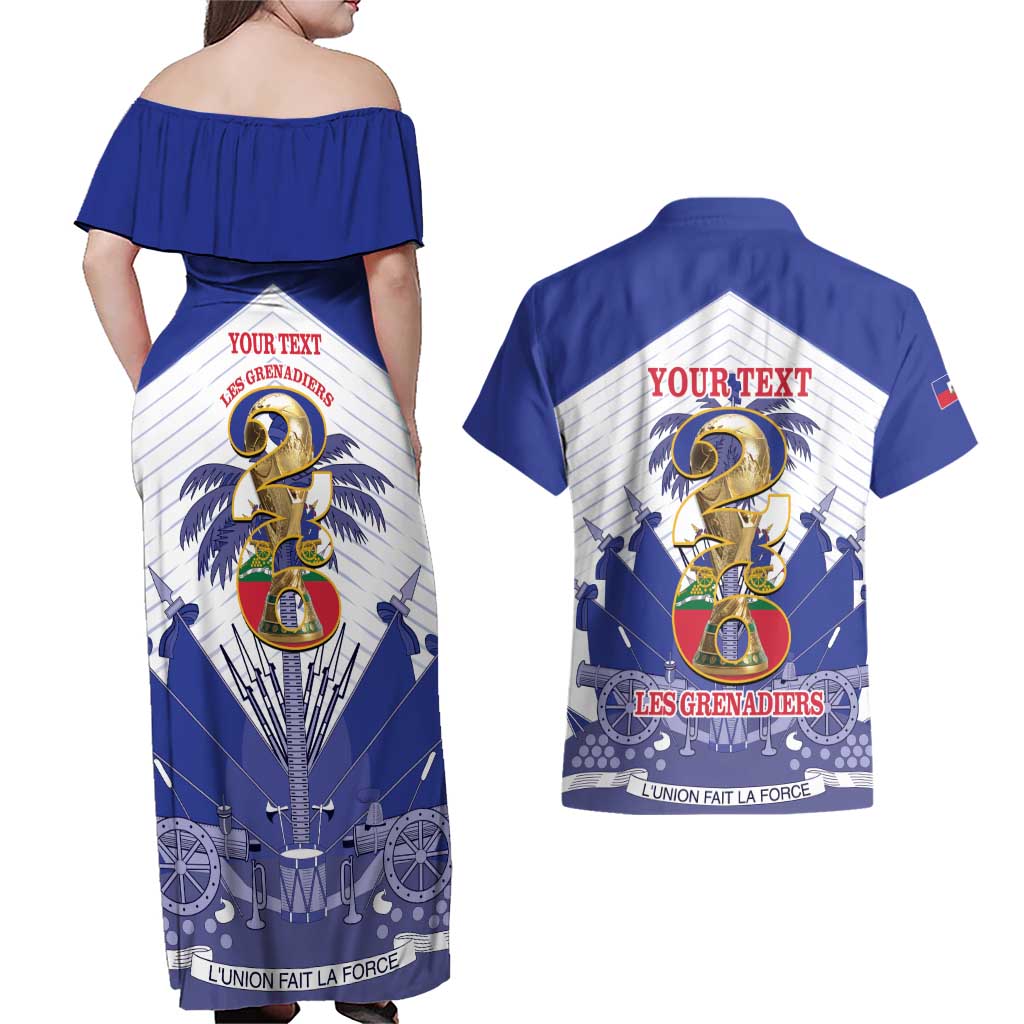 Personalized Les Grenadiers Haiti Football Couples Matching Off Shoulder Maxi Dress and Hawaiian Shirt 2026 Nou Retounen White Version - Wonder Print Shop