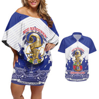 Personalized Les Grenadiers Haiti Football Couples Matching Off Shoulder Short Dress and Hawaiian Shirt 2026 Nou Retounen White Version - Wonder Print Shop