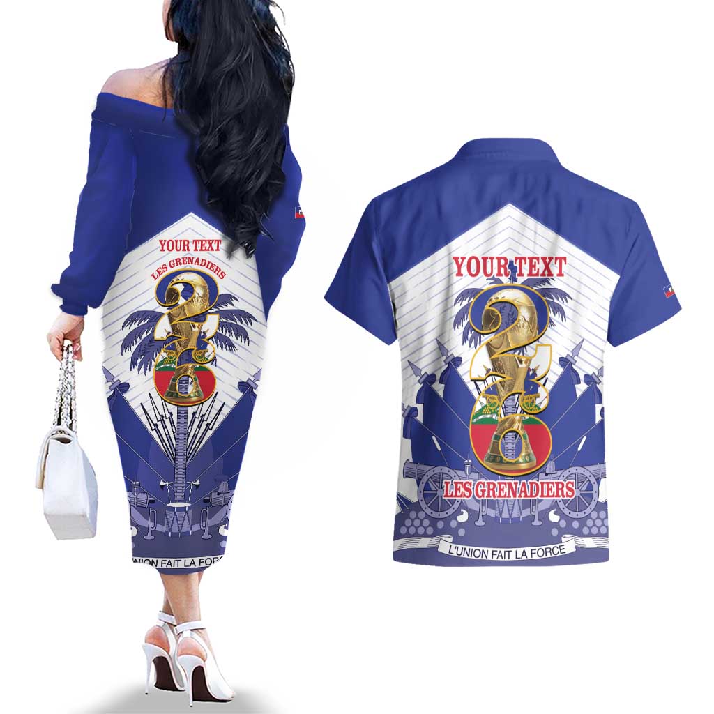Personalized Les Grenadiers Haiti Football Couples Matching Off The Shoulder Long Sleeve Dress and Hawaiian Shirt 2026 Nou Retounen White Version - Wonder Print Shop