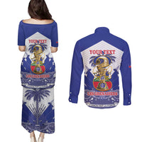 Personalized Les Grenadiers Haiti Football Couples Matching Puletasi and Long Sleeve Button Shirt 2026 Nou Retounen White Version - Wonder Print Shop