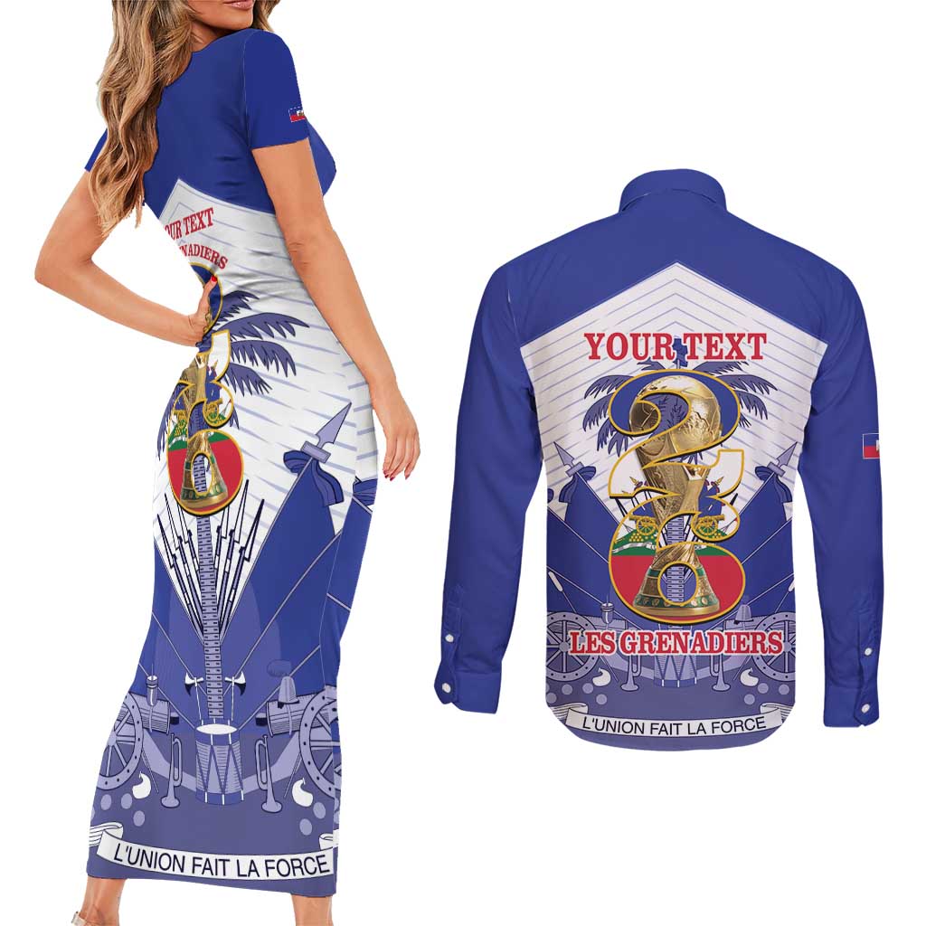 Personalized Les Grenadiers Haiti Football Couples Matching Short Sleeve Bodycon Dress and Long Sleeve Button Shirt 2026 Nou Retounen White Version - Wonder Print Shop