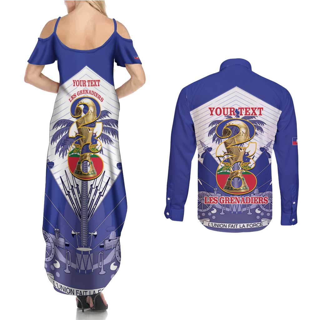 Personalized Les Grenadiers Haiti Football Couples Matching Summer Maxi Dress and Long Sleeve Button Shirt 2026 Nou Retounen White Version - Wonder Print Shop