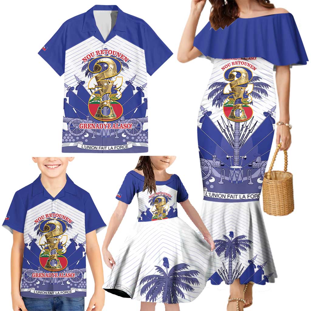 Personalized Les Grenadiers Haiti Football Family Matching Mermaid Dress and Hawaiian Shirt 2026 Nou Retounen White Version - Wonder Print Shop