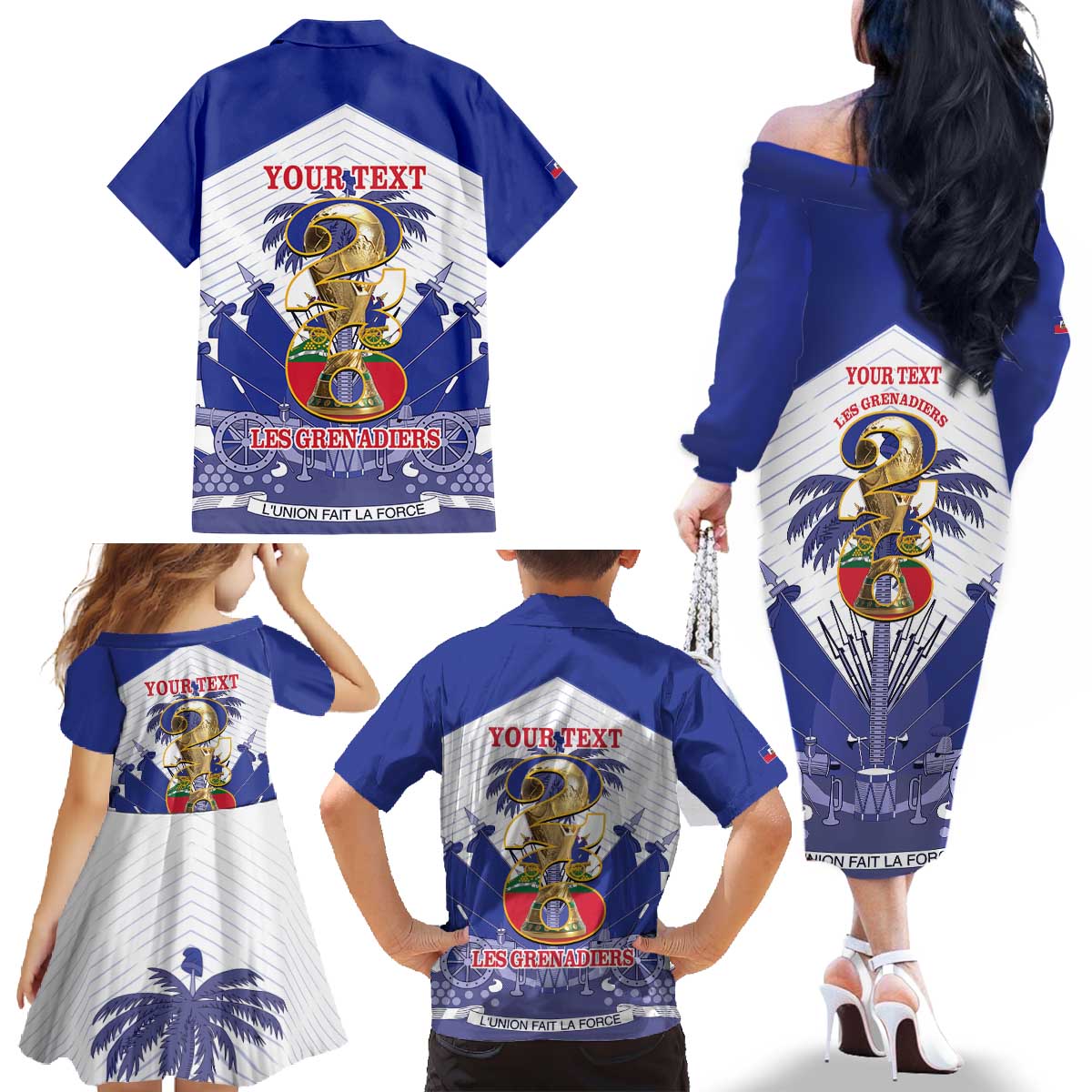 Personalized Les Grenadiers Haiti Football Family Matching Off The Shoulder Long Sleeve Dress and Hawaiian Shirt 2026 Nou Retounen White Version - Wonder Print Shop