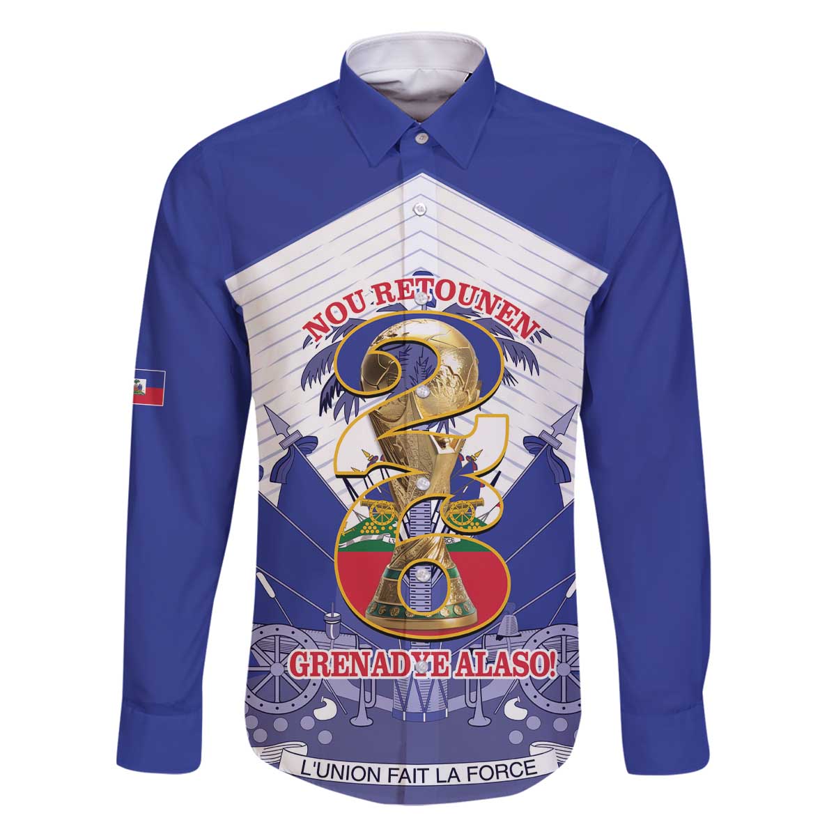 Personalized Les Grenadiers Haiti Football Family Matching Off The Shoulder Long Sleeve Dress and Hawaiian Shirt 2026 Nou Retounen White Version - Wonder Print Shop