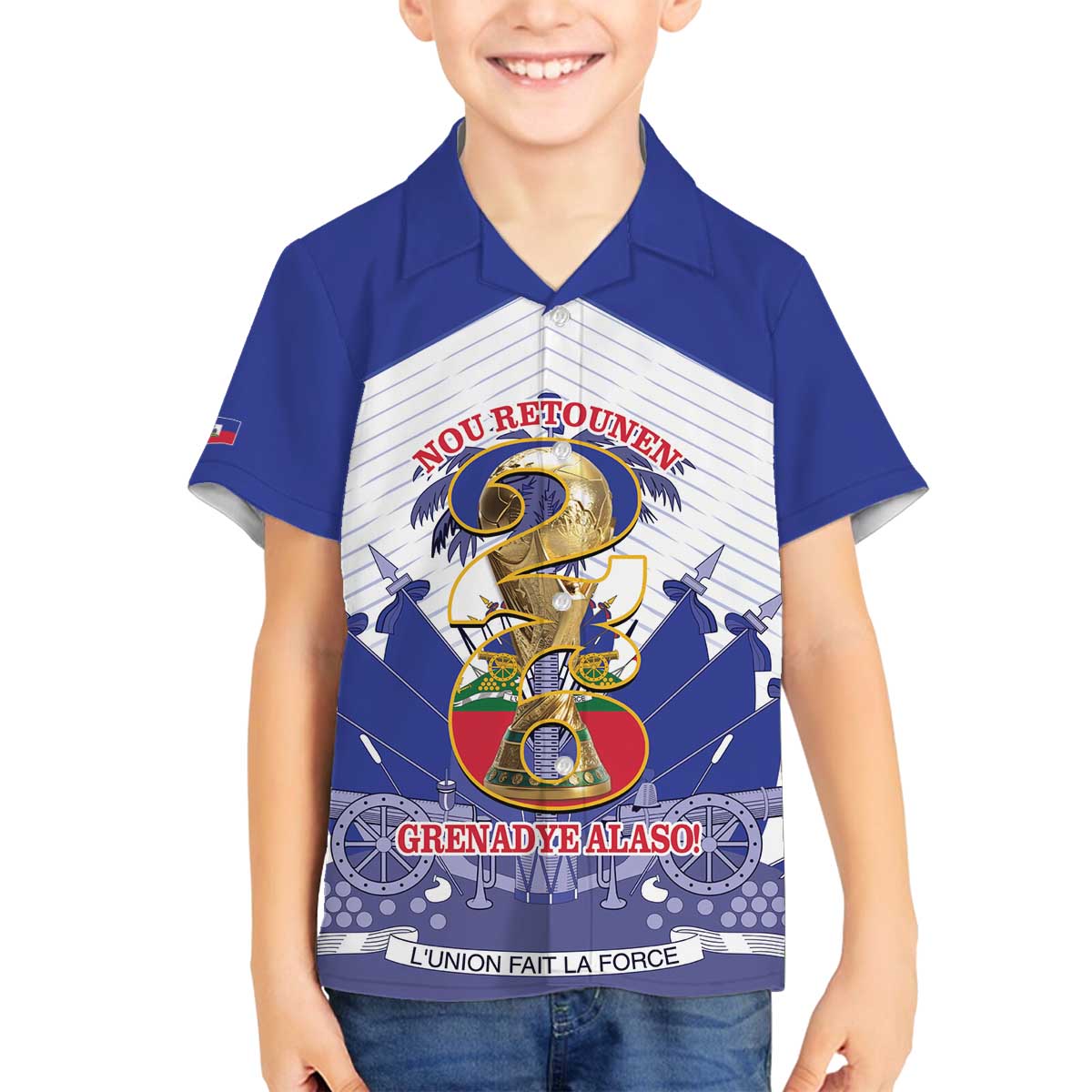 Personalized Les Grenadiers Haiti Football Family Matching Off The Shoulder Long Sleeve Dress and Hawaiian Shirt 2026 Nou Retounen White Version - Wonder Print Shop