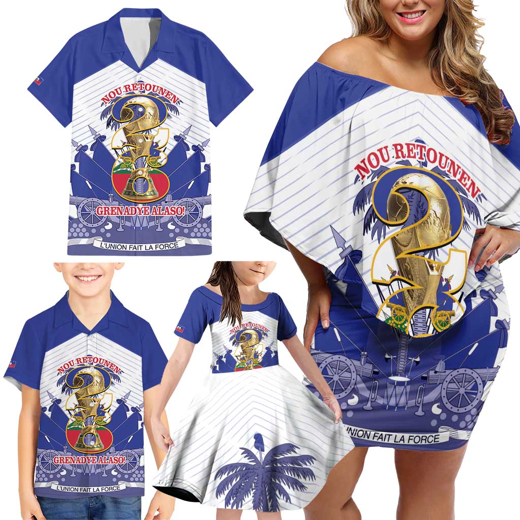 Personalized Les Grenadiers Haiti Football Family Matching Off Shoulder Short Dress and Hawaiian Shirt 2026 Nou Retounen White Version - Wonder Print Shop