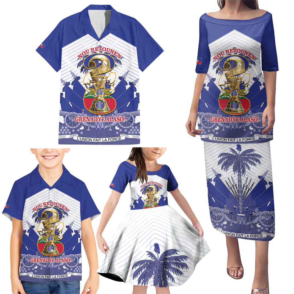 Personalized Les Grenadiers Haiti Football Family Matching Puletasi and Hawaiian Shirt 2026 Nou Retounen White Version - Wonder Print Shop