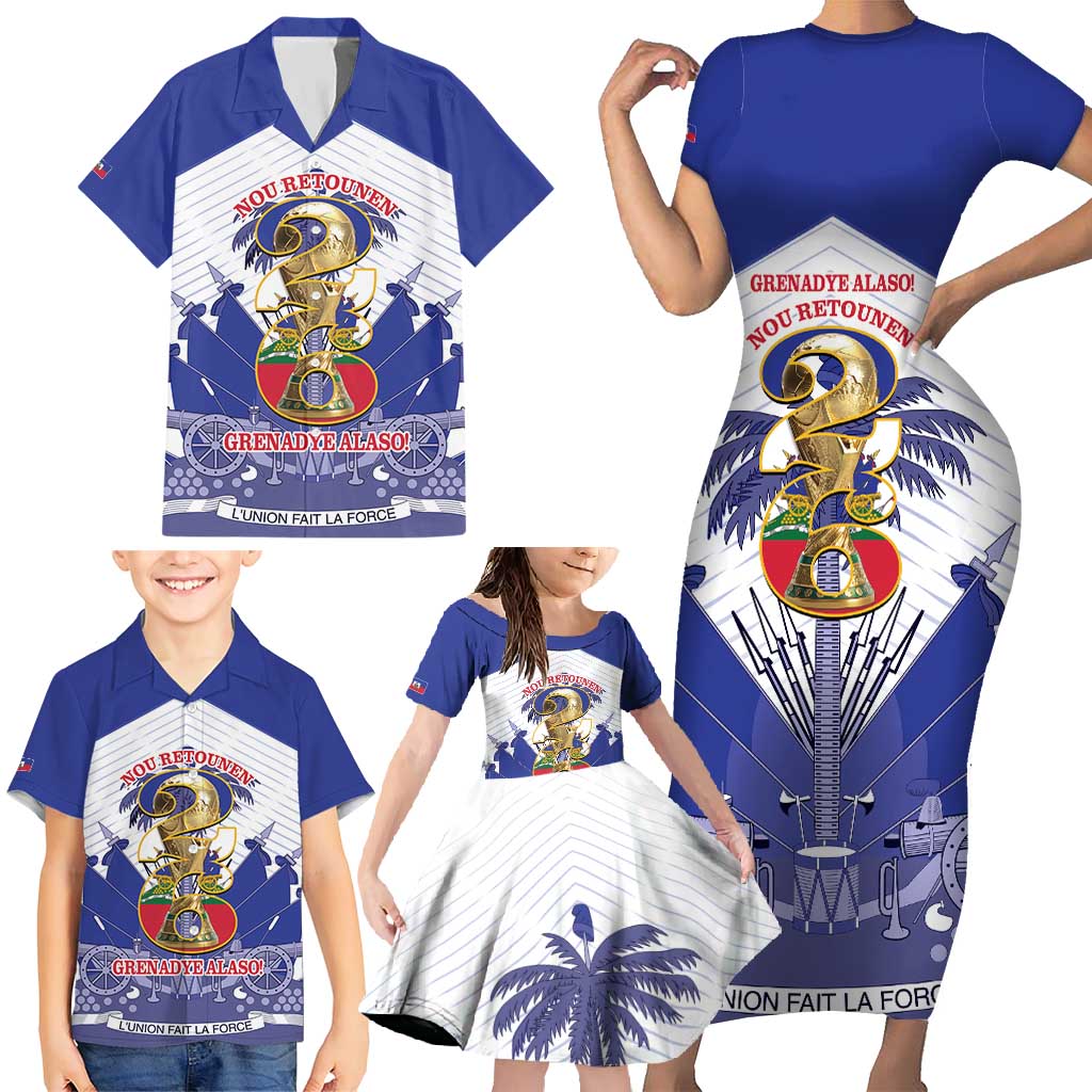 Personalized Les Grenadiers Haiti Football Family Matching Short Sleeve Bodycon Dress and Hawaiian Shirt 2026 Nou Retounen White Version - Wonder Print Shop