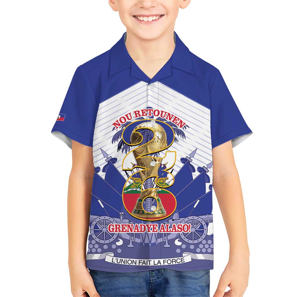 Personalized Les Grenadiers Haiti Football Family Matching Short Sleeve Bodycon Dress and Hawaiian Shirt 2026 Nou Retounen White Version - Wonder Print Shop