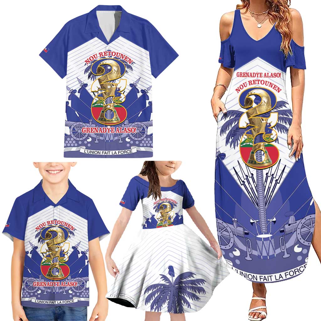 Personalized Les Grenadiers Haiti Football Family Matching Summer Maxi Dress and Hawaiian Shirt 2026 Nou Retounen White Version - Wonder Print Shop