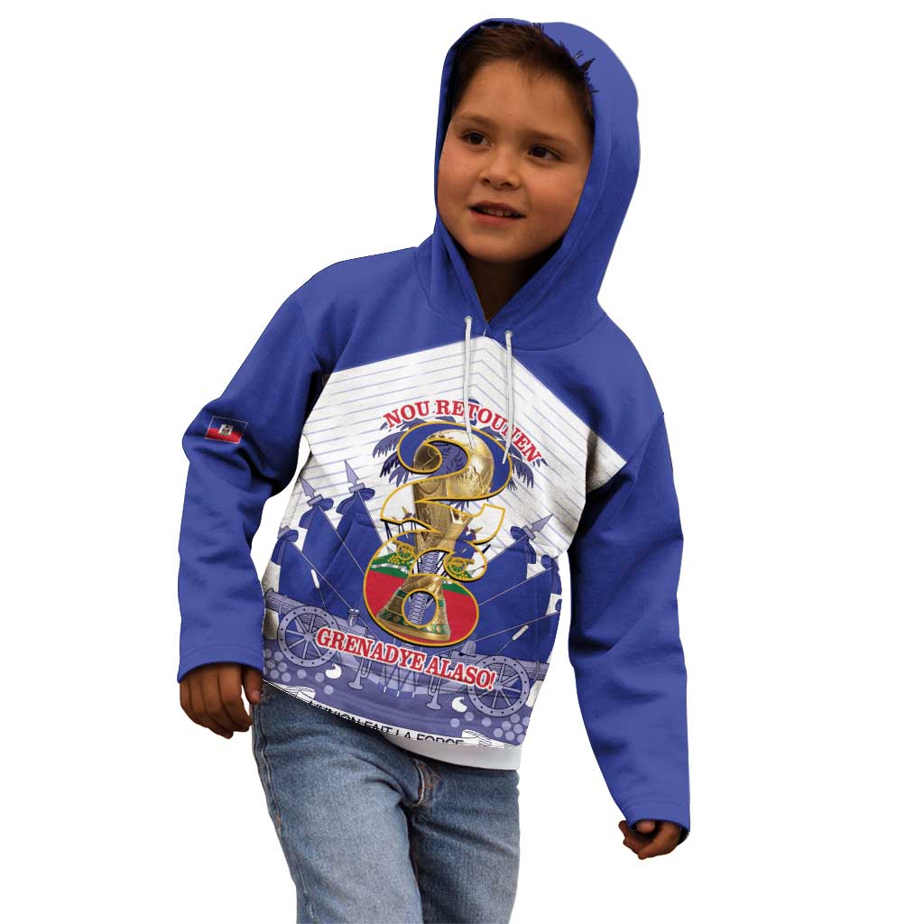 Personalized Les Grenadiers Haiti Football Kid Hoodie 2026 Nou Retounen White Version - Wonder Print Shop