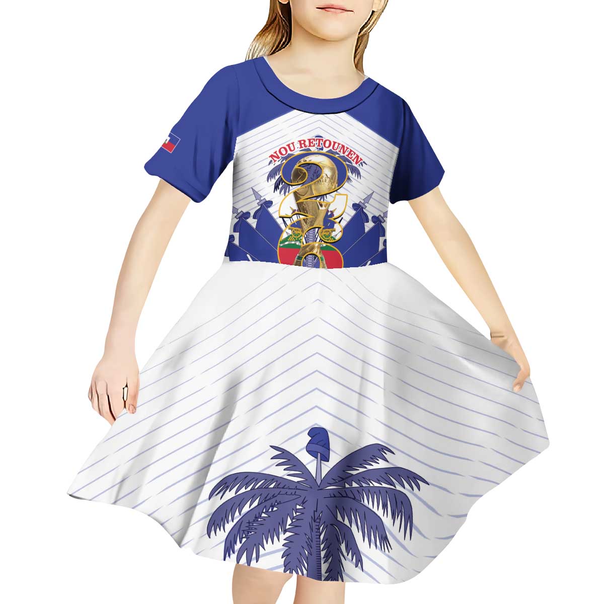 Personalized Les Grenadiers Haiti Football Kid Short Sleeve Dress 2026 Nou Retounen White Version - Wonder Print Shop
