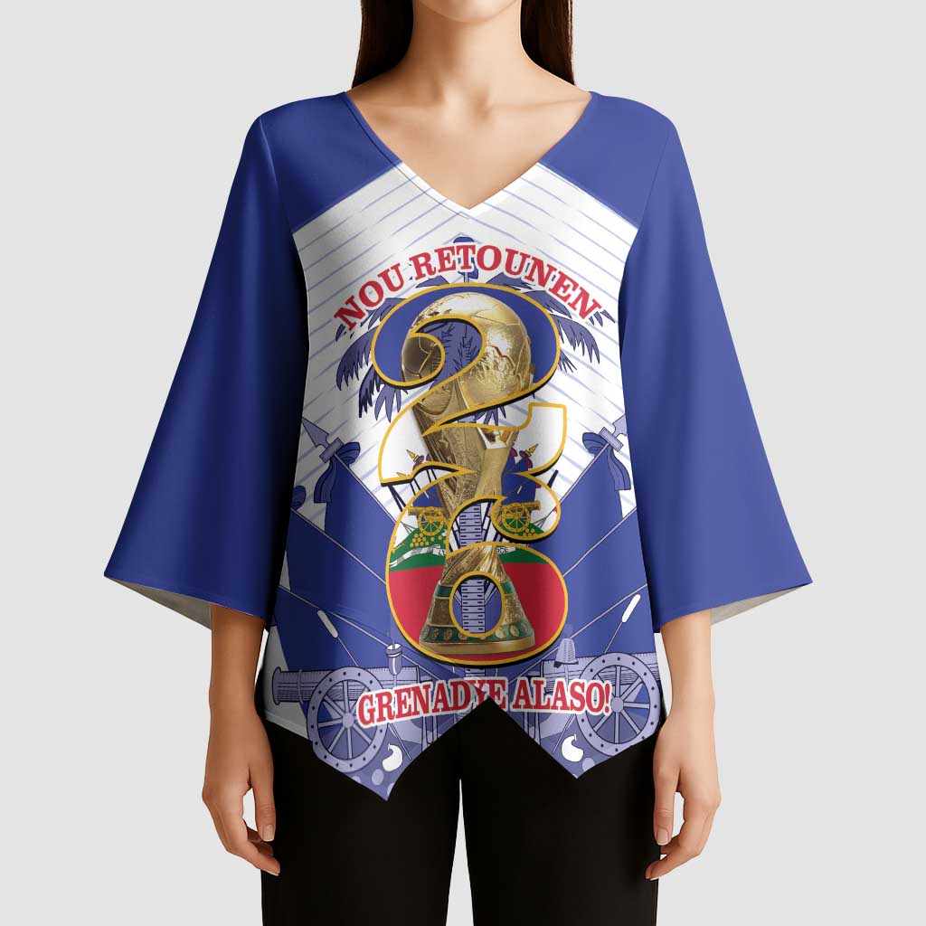 Personalized Les Grenadiers Haiti Football Kimono Sleeve Blouse 2026 Nou Retounen White Version - Wonder Print Shop