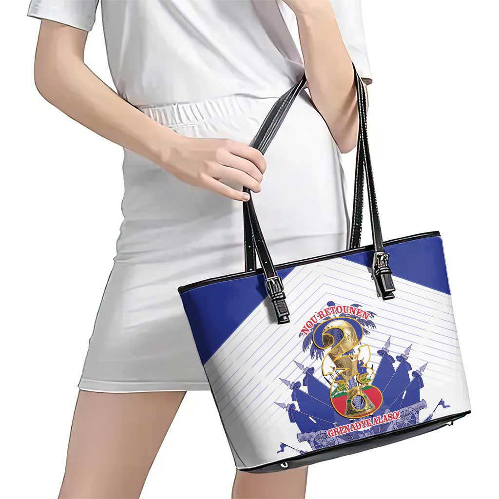 Les Grenadiers Haiti Football Leather Tote Bag 2026 Nou Retounen White Version - Wonder Print Shop